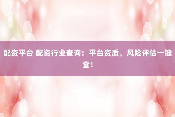 配资平台 配资行业查询：平台资质、风险评估一键查！