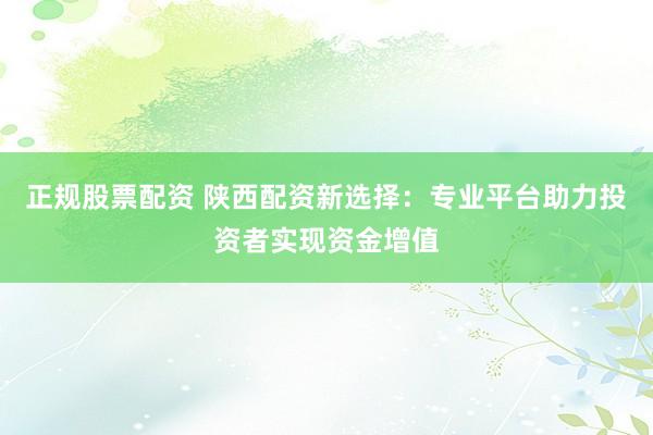 正规股票配资 陕西配资新选择：专业平台助力投资者实现资金增值