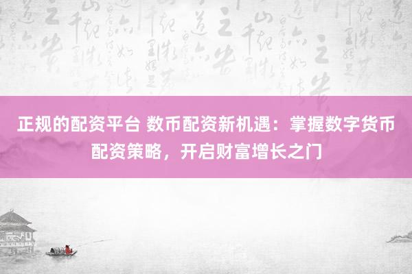 正规的配资平台 数币配资新机遇：掌握数字货币配资策略，开启财富增长之门