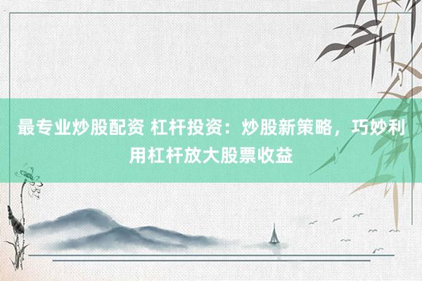最专业炒股配资 杠杆投资：炒股新策略，巧妙利用杠杆放大股票收益