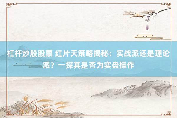 杠杆炒股股票 红片天策略揭秘：实战派还是理论派？一探其是否为实盘操作