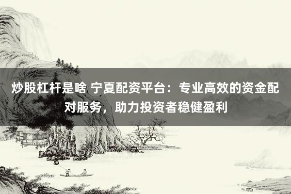 炒股杠杆是啥 宁夏配资平台：专业高效的资金配对服务，助力投资者稳健盈利