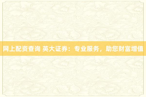 网上配资查询 英大证券：专业服务，助您财富增值