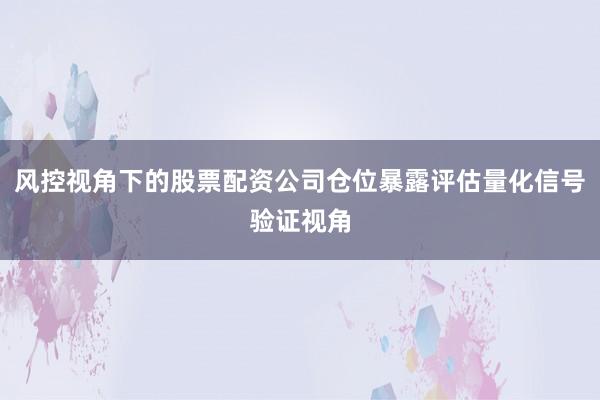 风控视角下的股票配资公司仓位暴露评估量化信号验证视角