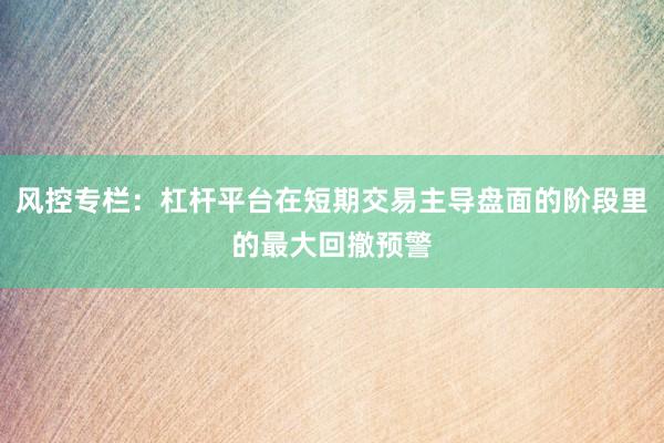 风控专栏：杠杆平台在短期交易主导盘面的阶段里的最大回撤预警