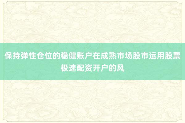 保持弹性仓位的稳健账户在成熟市场股市运用股票极速配资开户的风