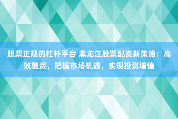 股票正规的杠杆平台 黑龙江股票配资新策略：高效融资，把握市场机遇，实现投资增值