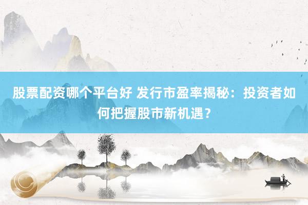 股票配资哪个平台好 发行市盈率揭秘：投资者如何把握股市新机遇？